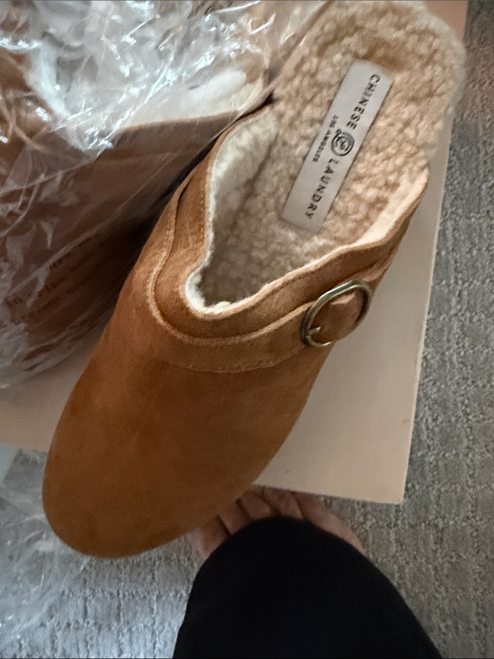 Chinese Laundry Chestnut Brown Suede Fur-Lined Clog Mule - Picture 3 of 5